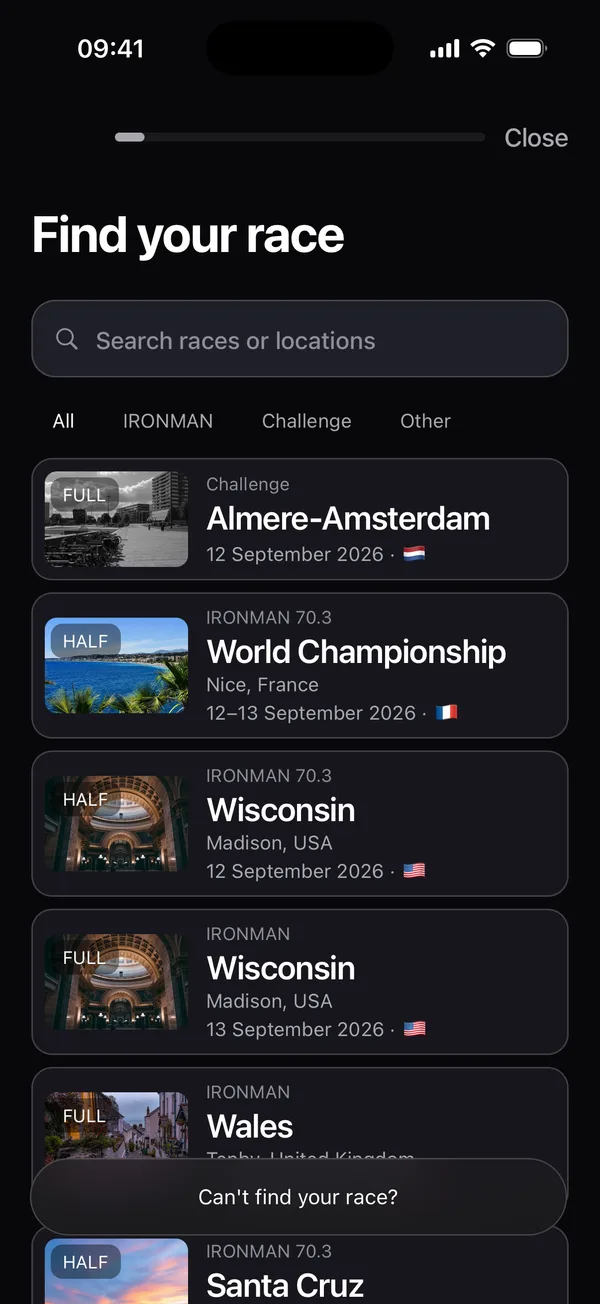 Taperly race search with race dates and locations