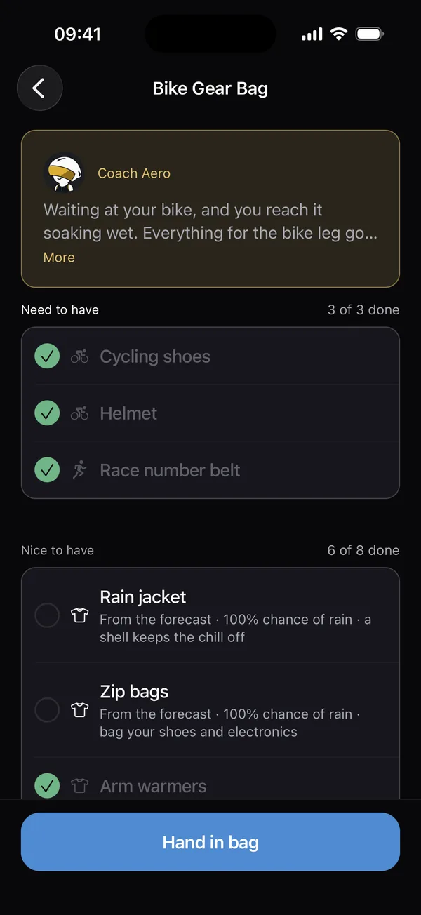 Taperly bike bag suggesting rain gear for a wet forecast
